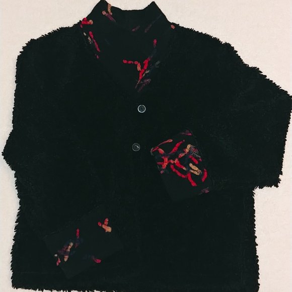 tib Design Women’s Jacket Black/Multi Colored Cuffs & Collar - Picture 1 of 3